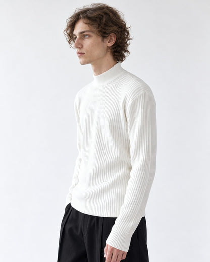 Ribbed Mock-Collar Knit Sweater