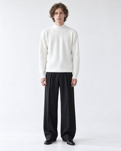 Ribbed Mock-Collar Knit Sweater