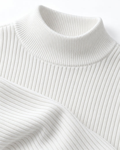Ribbed Mock-Collar Knit Sweater