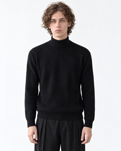 Ribbed Mock-Collar Knit Sweater