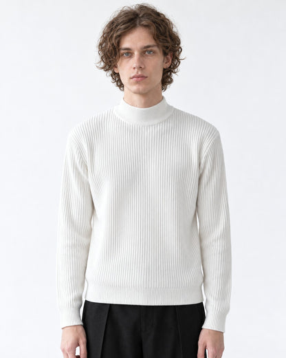 Ribbed Mock-Collar Knit Sweater