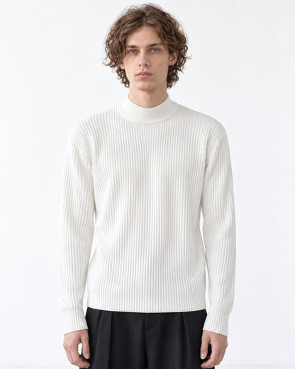 Ribbed Mock-Collar Knit Sweater
