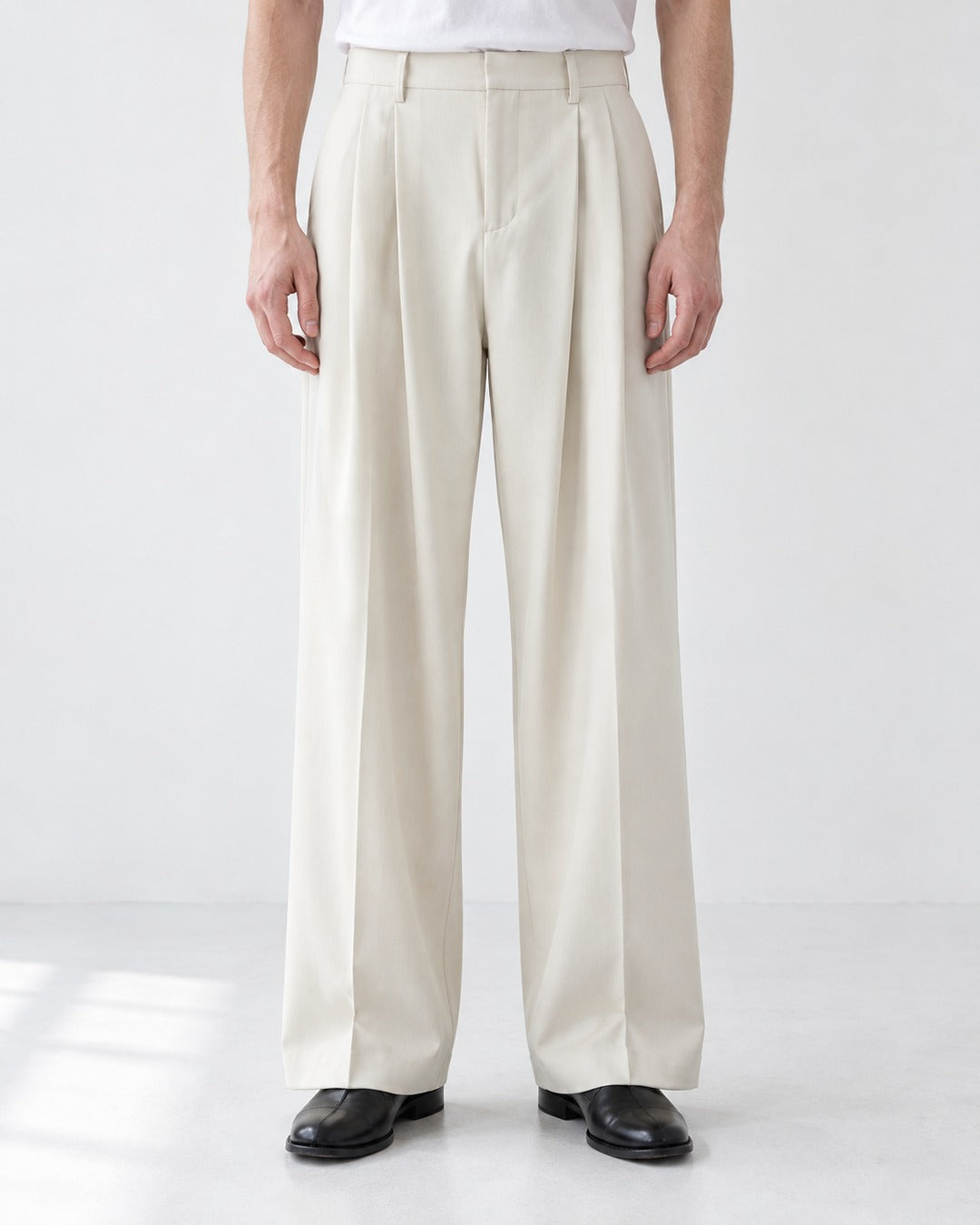 Double-Pleat Wide-Leg Trousers