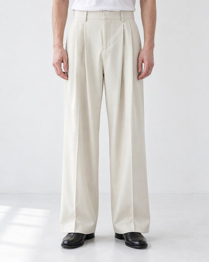 Double-Pleat Wide-Leg Trousers