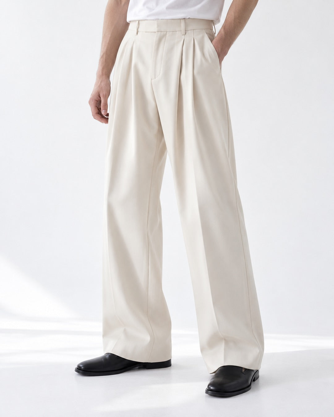 Double-Pleat Wide-Leg Trousers