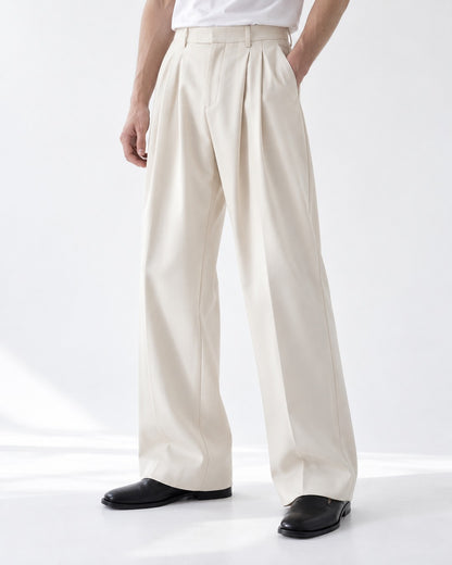 Double-Pleat Wide-Leg Trousers