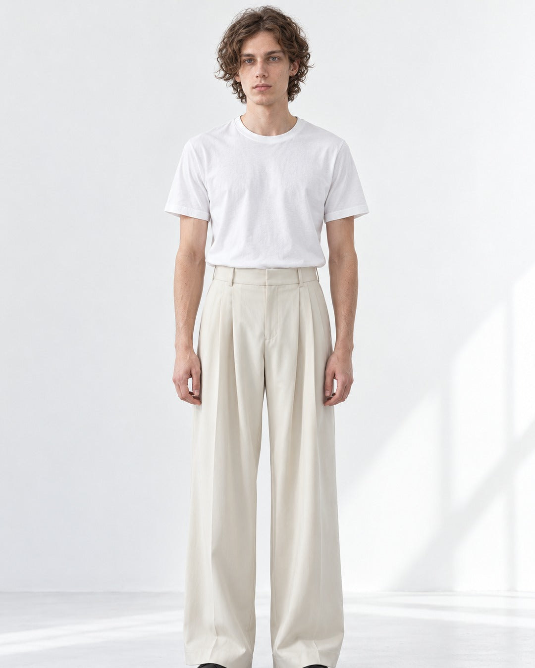 Double-Pleat Wide-Leg Trousers
