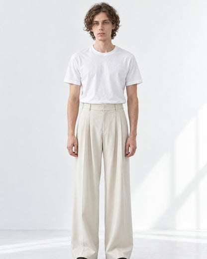 Double-Pleat Wide-Leg Trousers