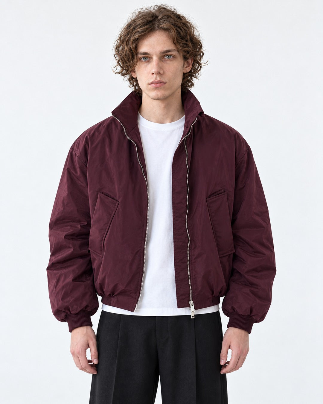 Slant Pocket Zip Bomber Jacket