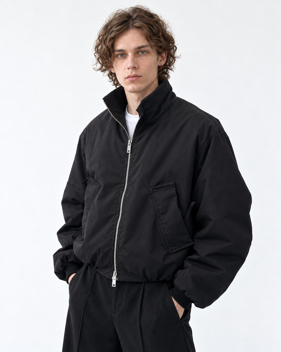 Slant Pocket Zip Bomber Jacket