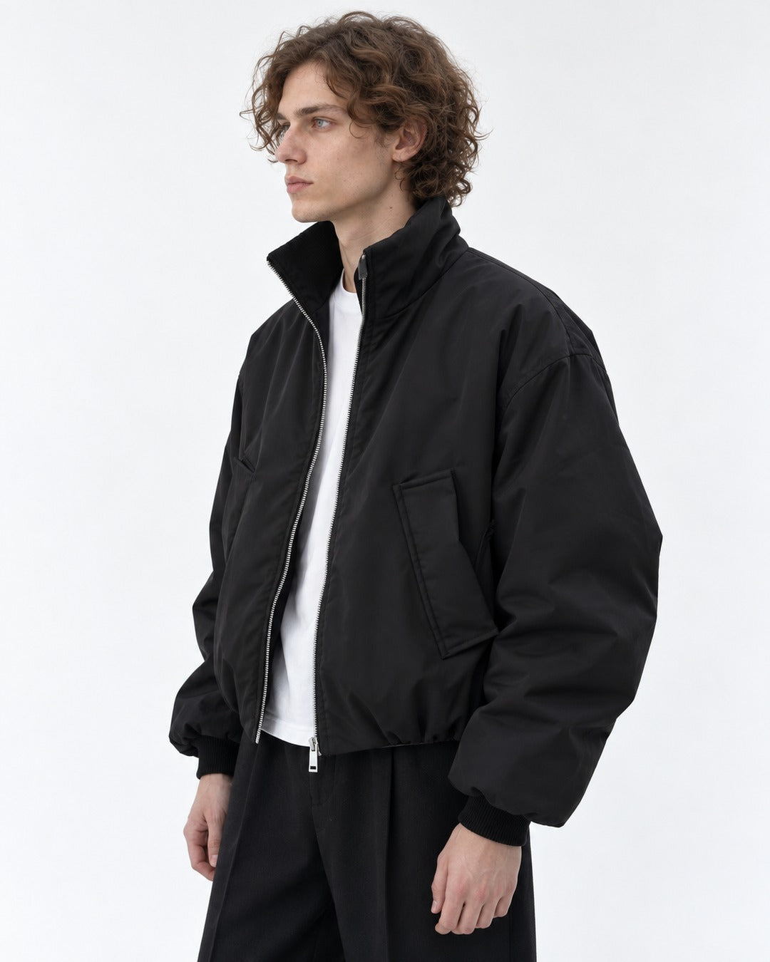 Slant Pocket Zip Bomber Jacket