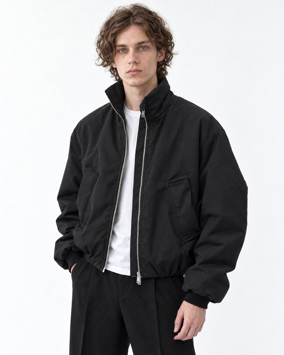 Slant Pocket Zip Bomber Jacket