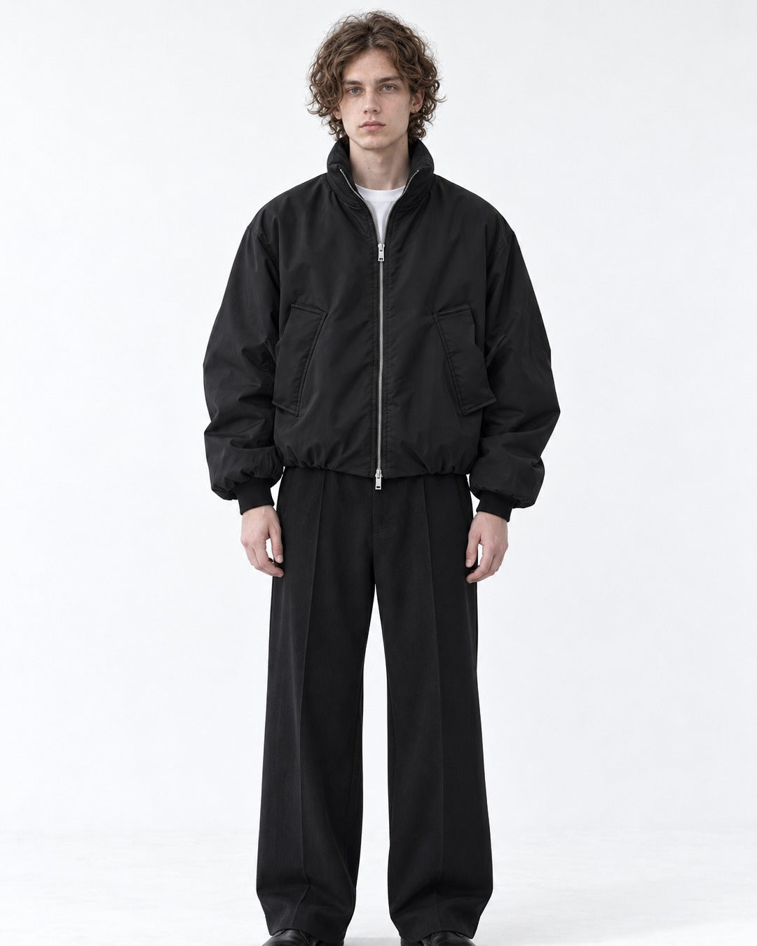 Slant Pocket Zip Bomber Jacket