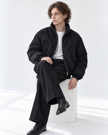 Slant Pocket Zip Bomber Jacket
