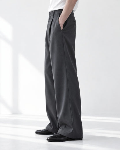 Single-Pleat Wide-Leg Trousers