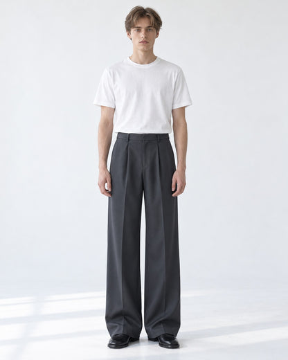 Single-Pleat Wide-Leg Trousers