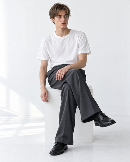 Single-Pleat Wide-Leg Trousers