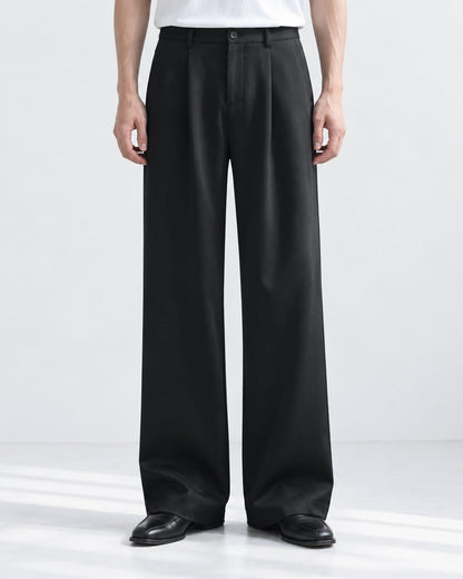 Single-Pleat Wide-Leg Trousers