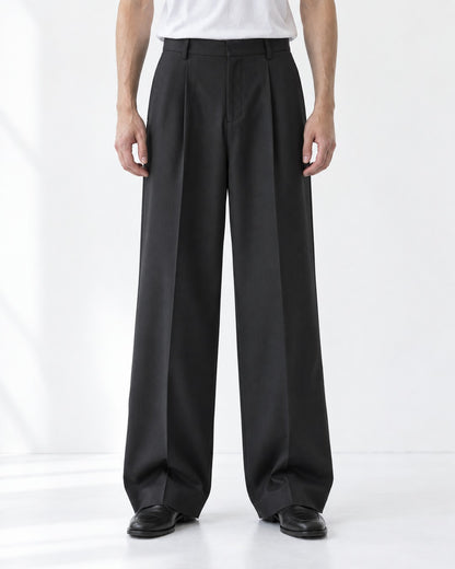 Single-Pleat Wide-Leg Trousers