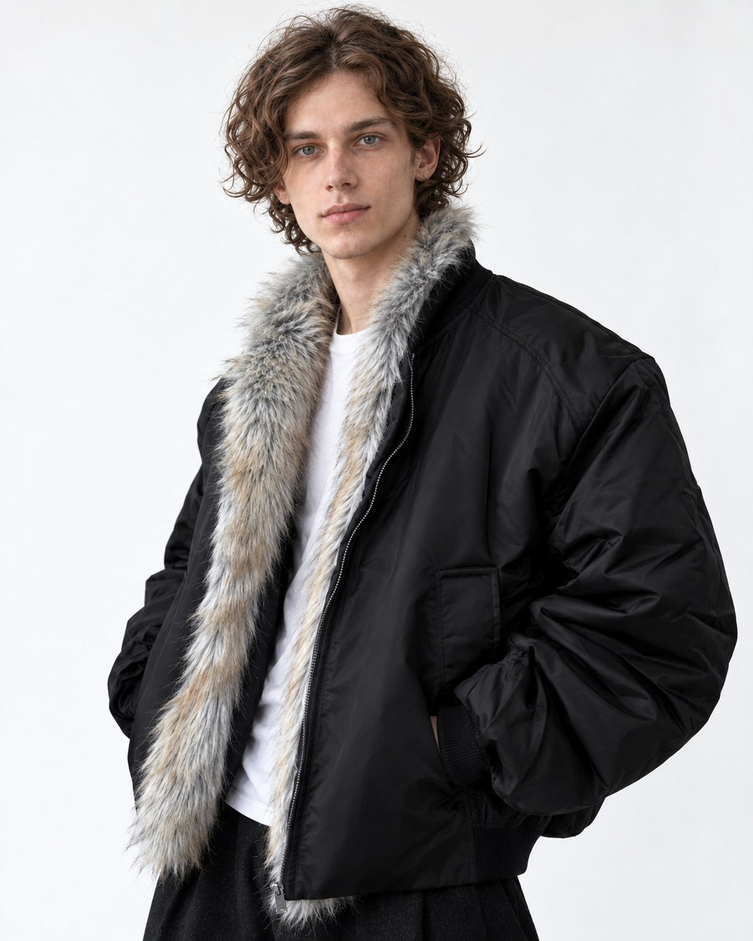 Shawl Collar Padded Bomber Jacket