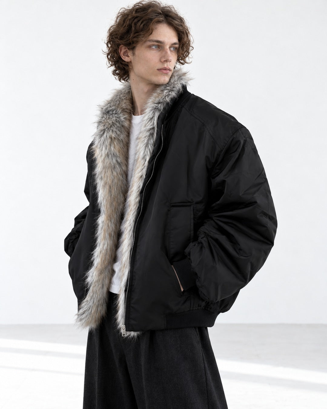 Shawl Collar Padded Bomber Jacket