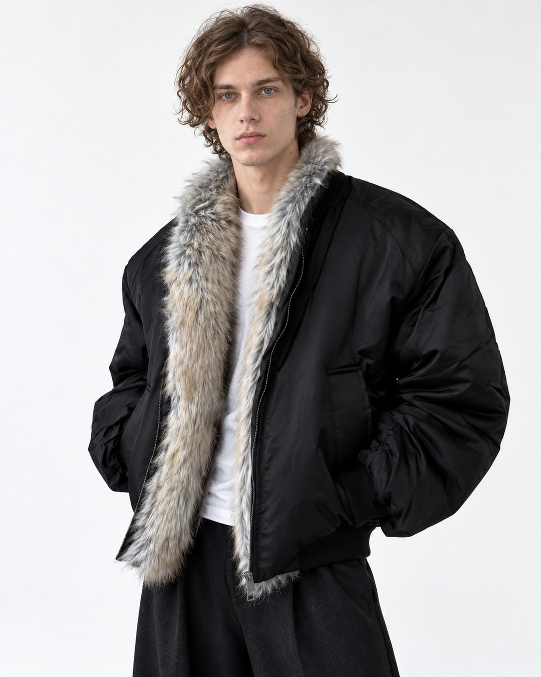 Shawl Collar Padded Bomber Jacket