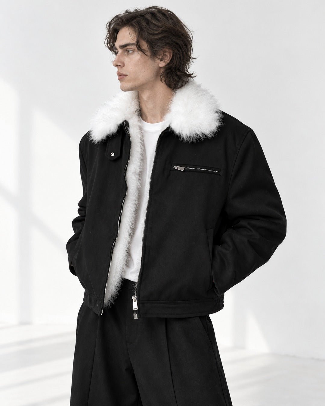 Snap-Tab Collar Zip-Front Jacket