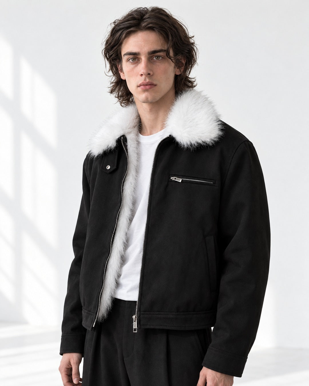 Snap-Tab Collar Zip-Front Jacket