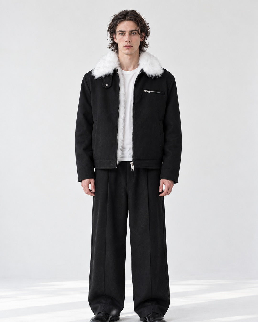 Snap-Tab Collar Zip-Front Jacket
