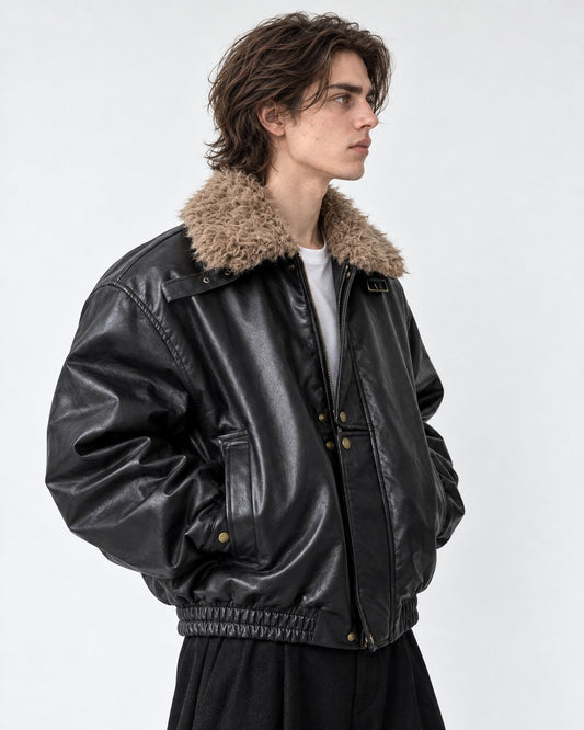 Contrast Collar Buckle Tab Jacket