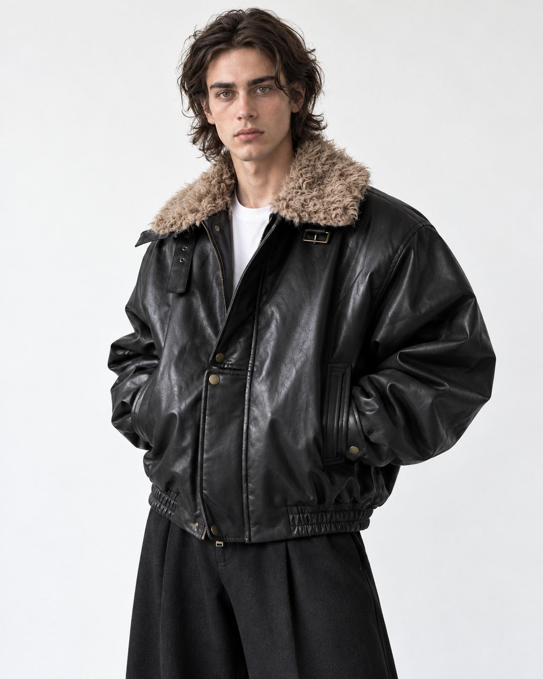 Contrast Collar Buckle Tab Jacket