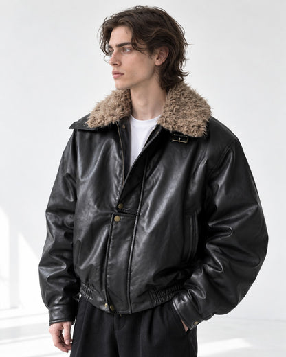 Contrast Collar Buckle Tab Jacket