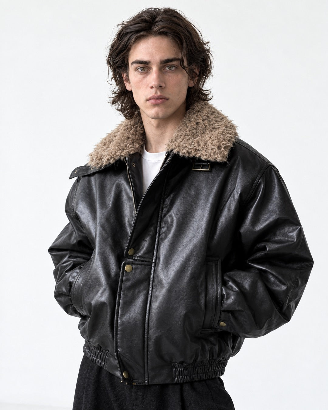 Contrast Collar Buckle Tab Jacket