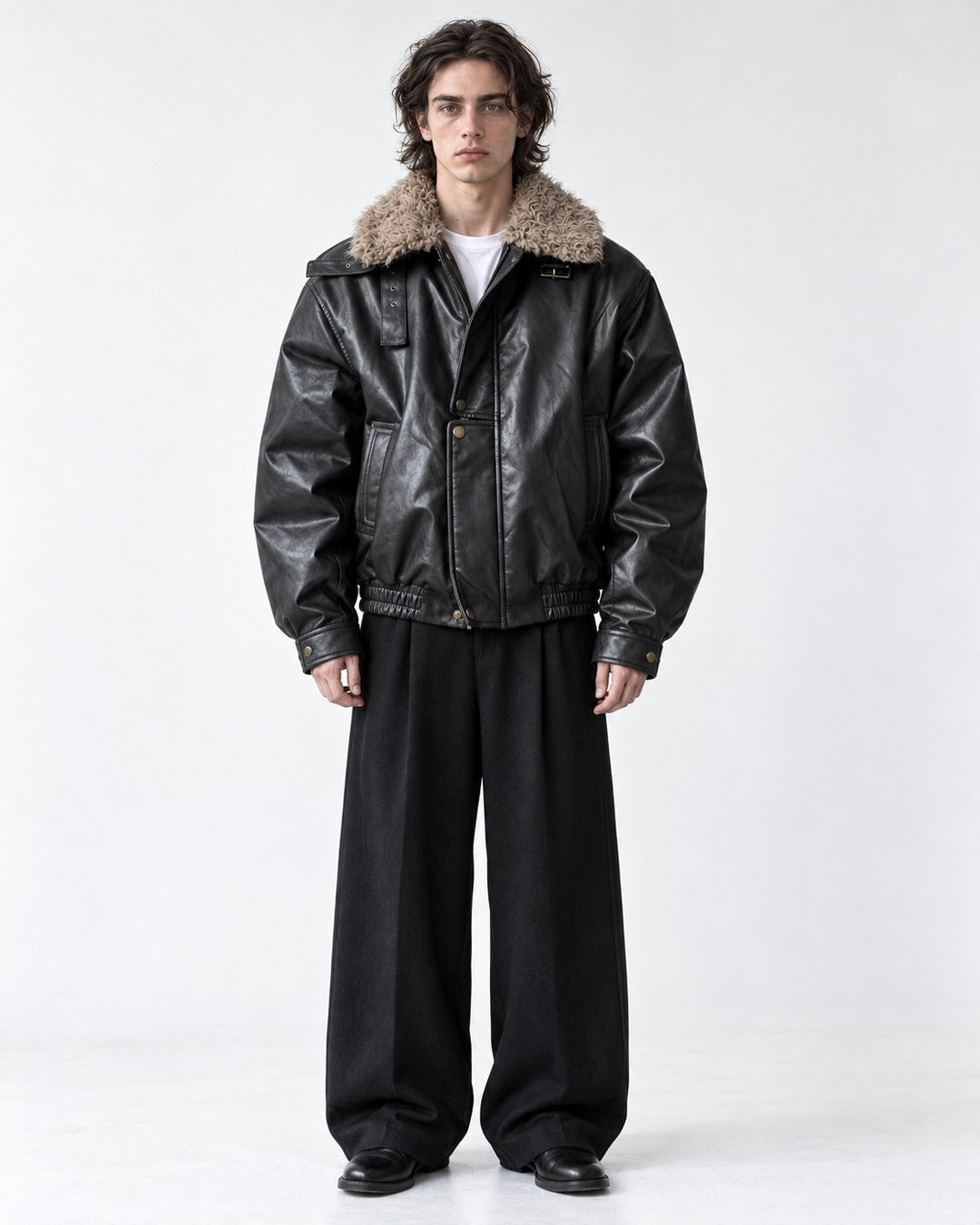 Contrast Collar Buckle Tab Jacket
