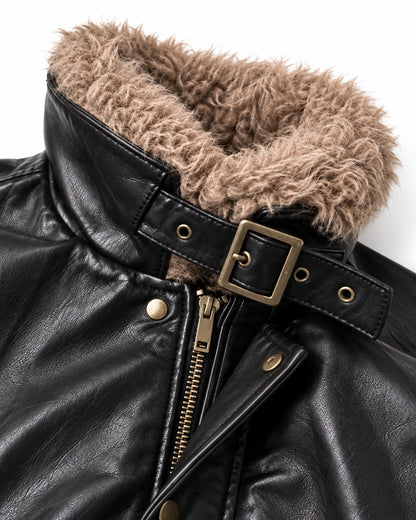 Contrast Collar Buckle Tab Jacket