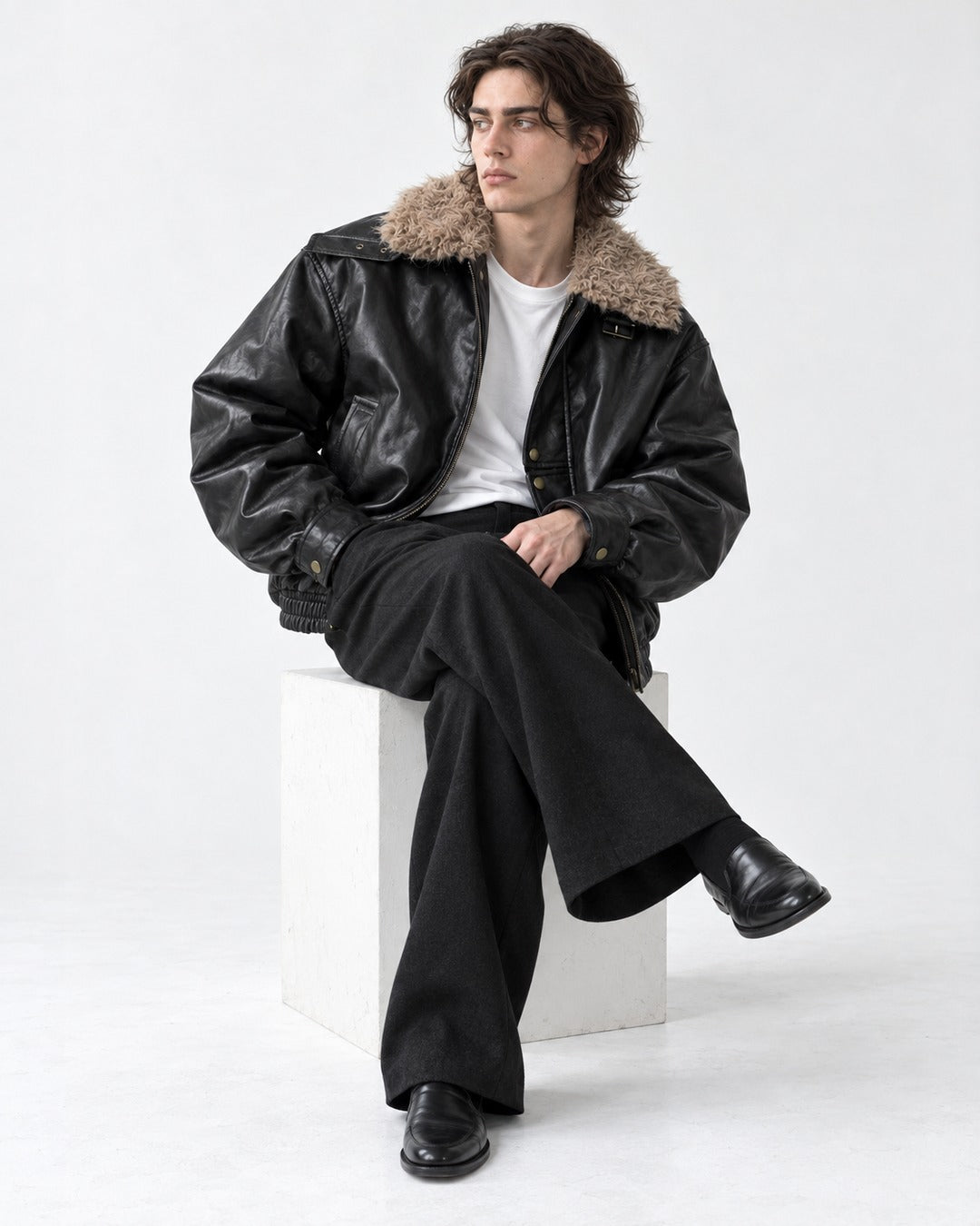 Contrast Collar Buckle Tab Jacket