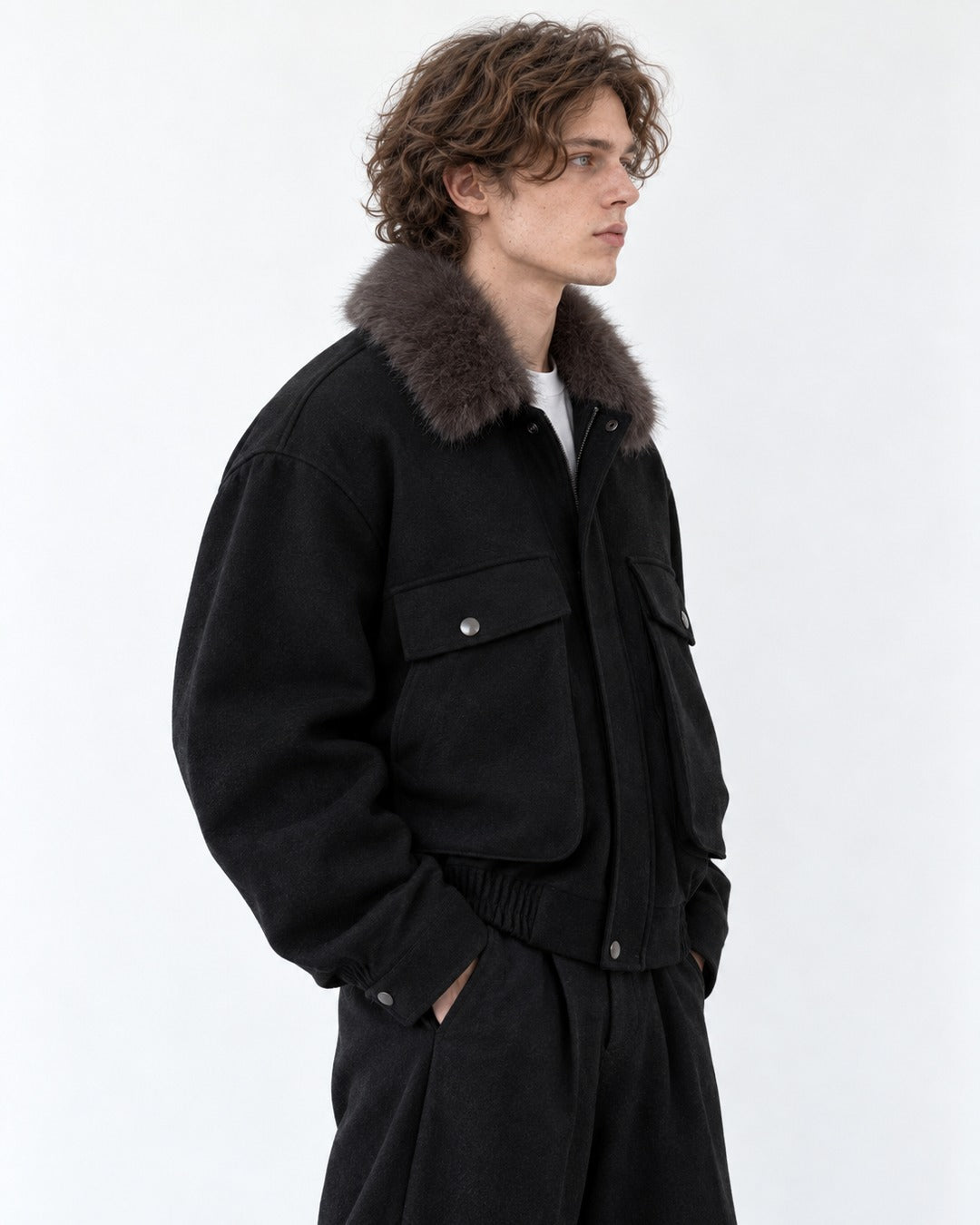 Stand-Collar Chest-Pocket Jacket
