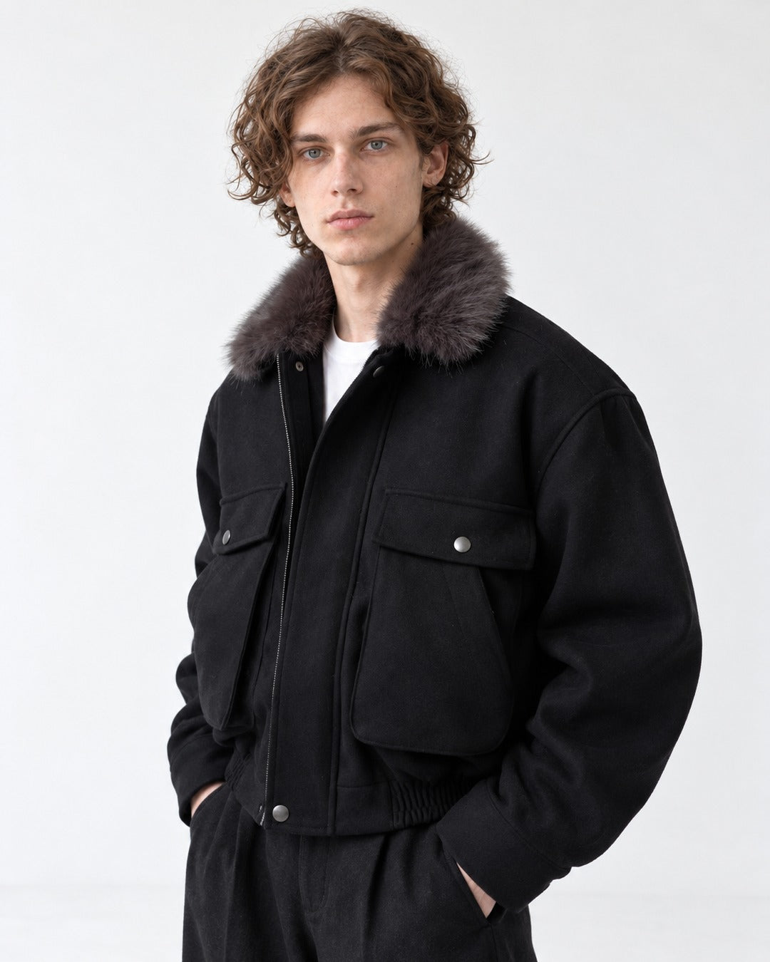 Stand-Collar Chest-Pocket Jacket