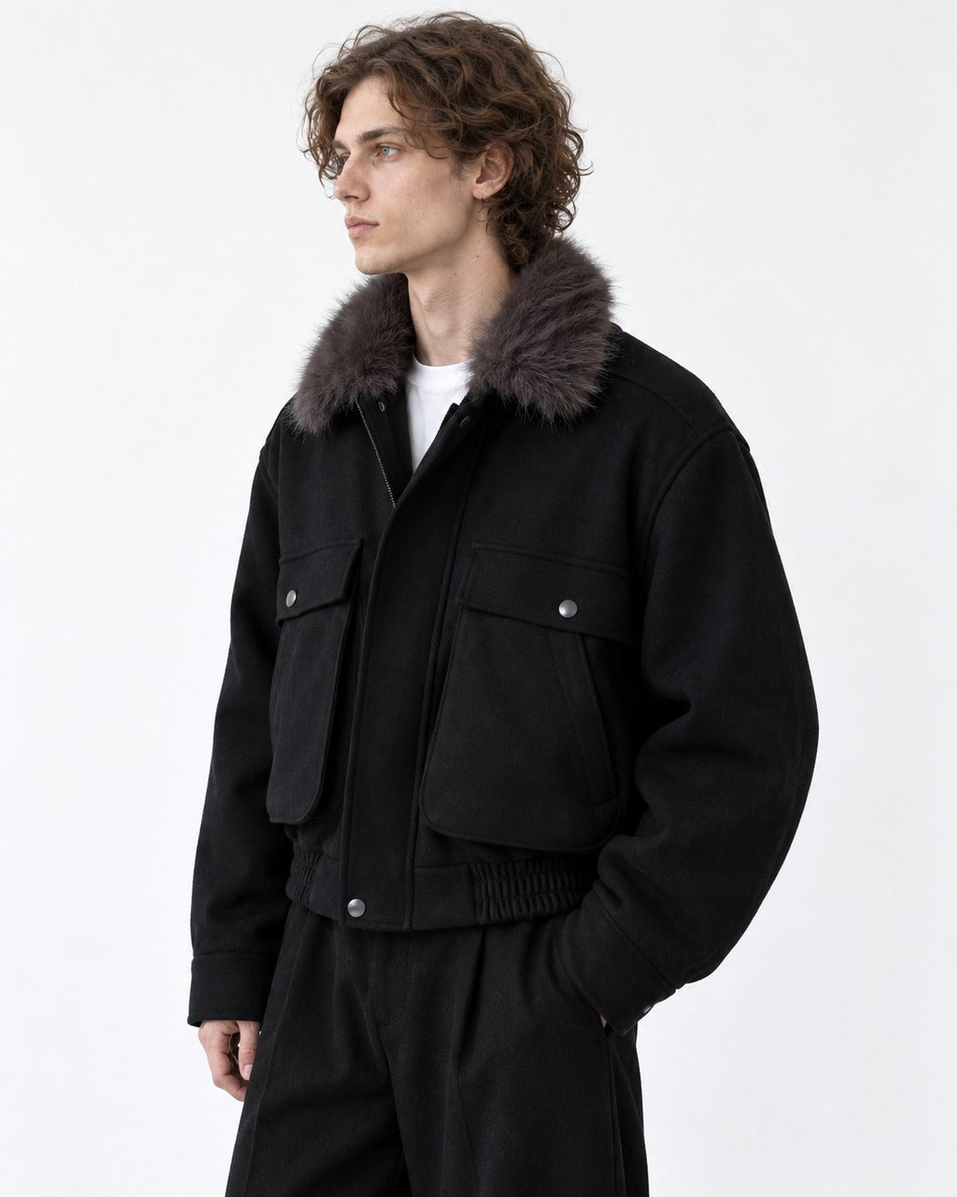 Stand-Collar Chest-Pocket Jacket