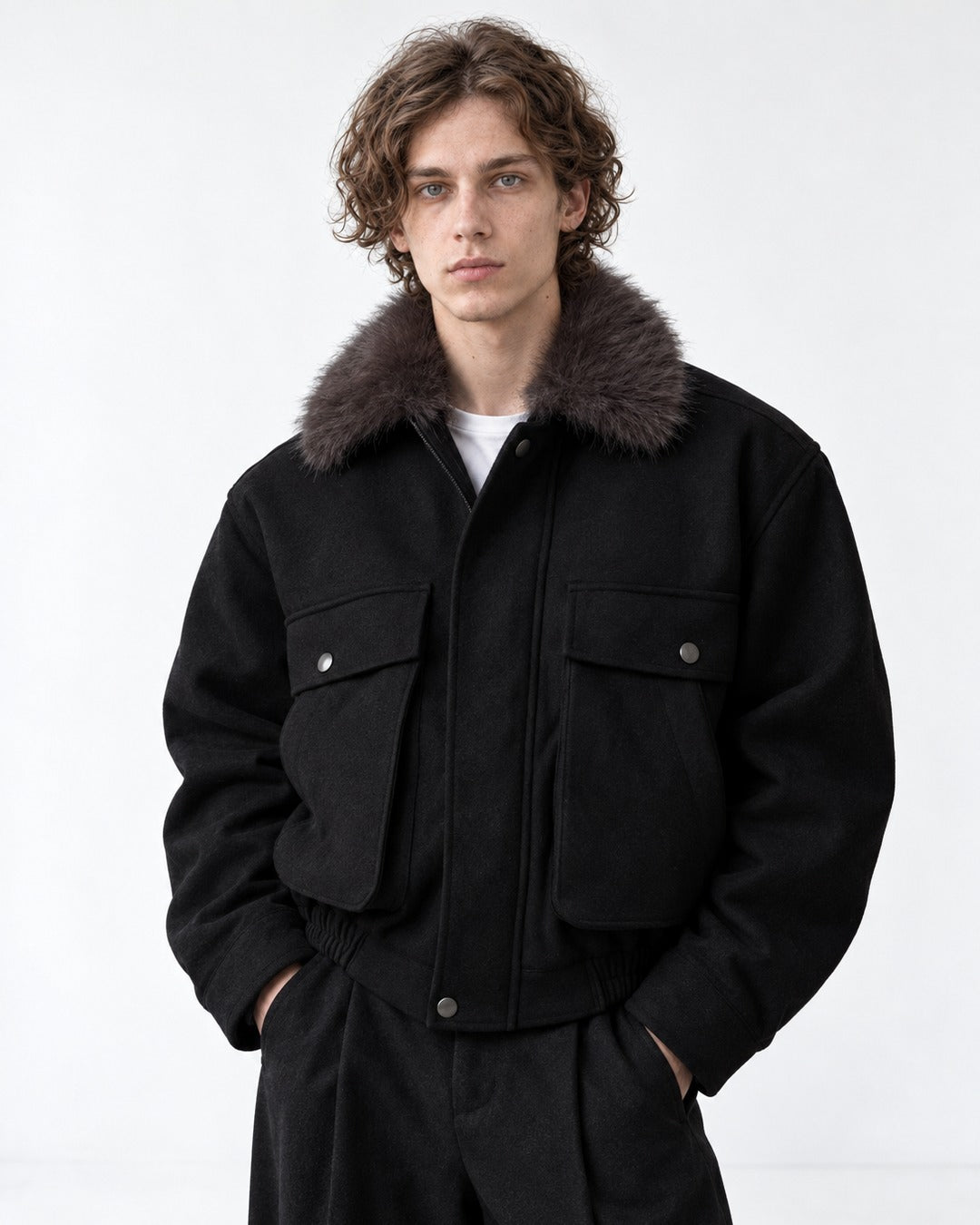 Stand-Collar Chest-Pocket Jacket