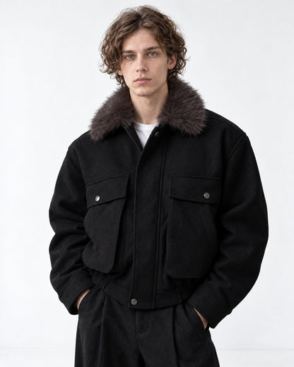 Stand-Collar Chest-Pocket Jacket