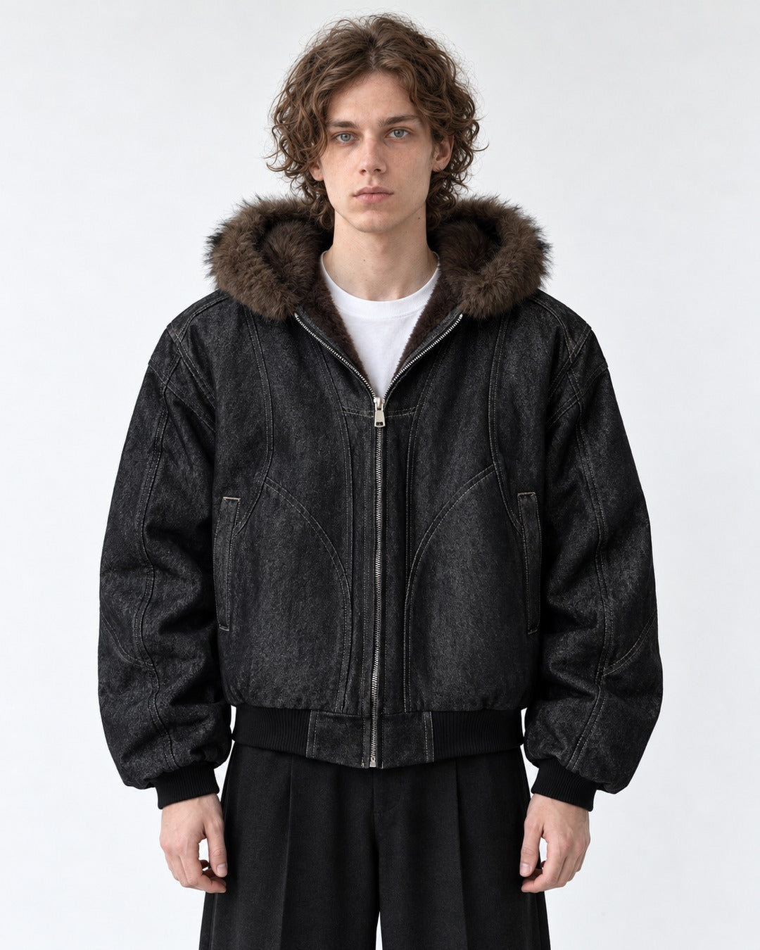 Hooded Curved-Panel Jacket