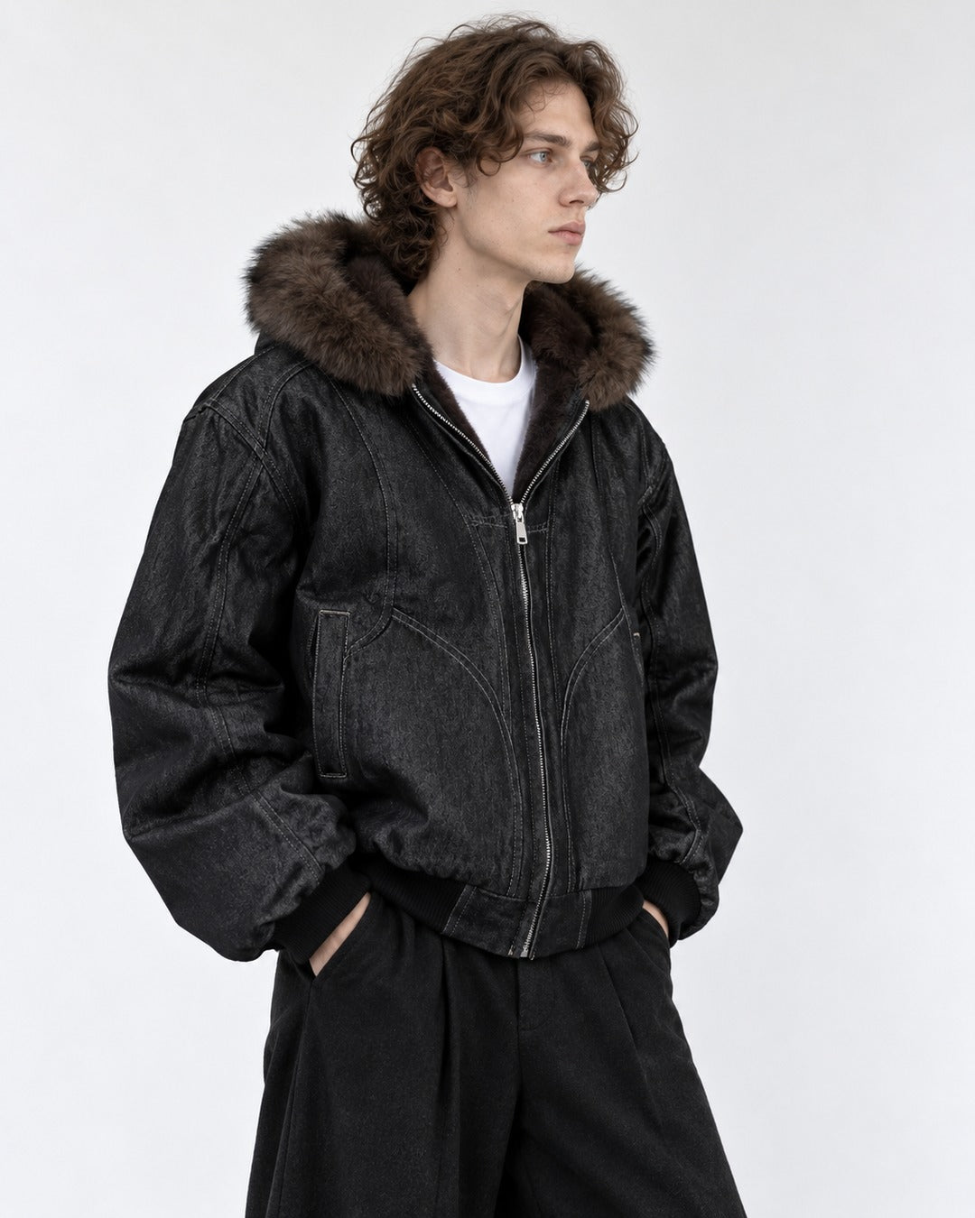 Hooded Curved-Panel Jacket