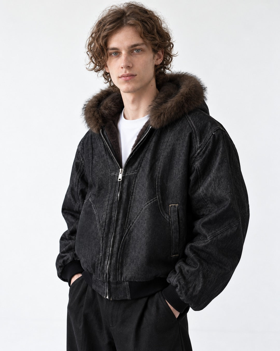 Hooded Curved-Panel Jacket
