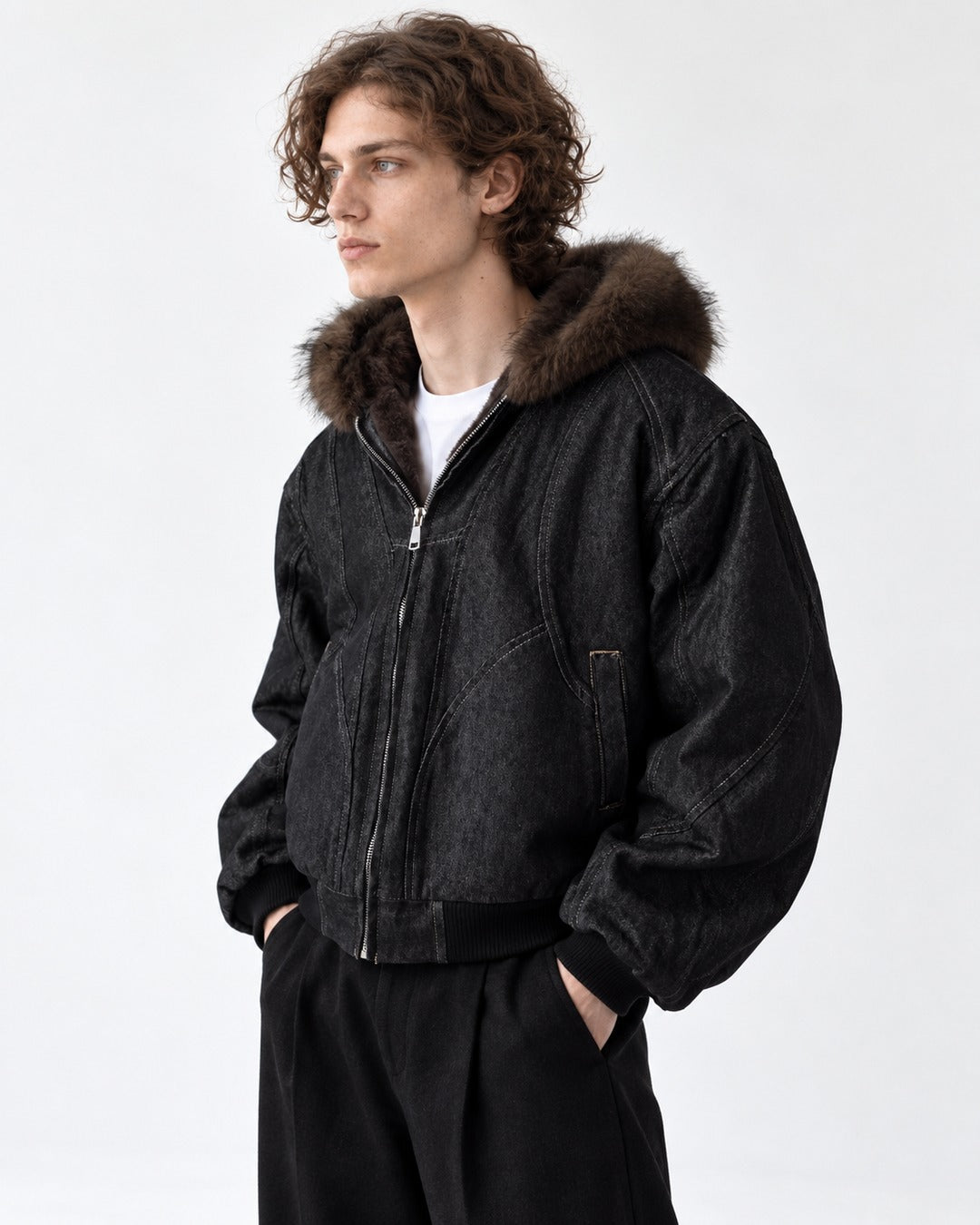Hooded Curved-Panel Jacket