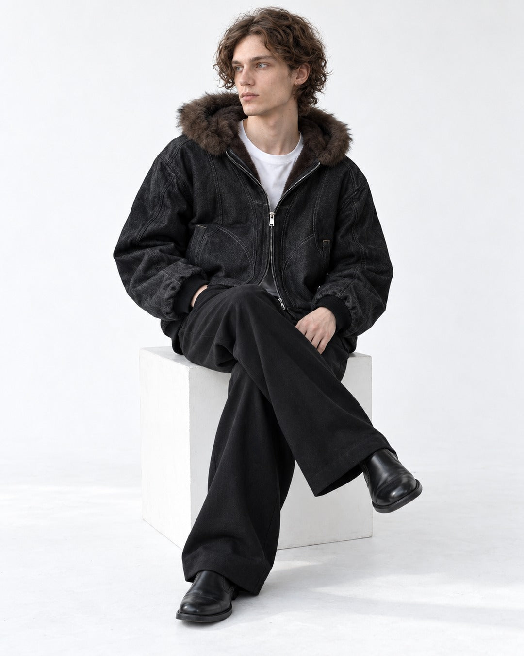 Hooded Curved-Panel Jacket