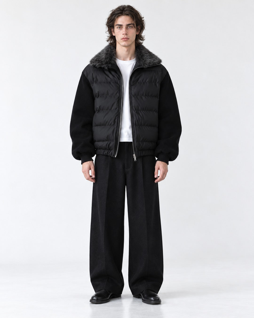 Contrast Sleeve Channel-Quilted Puffer Jacket