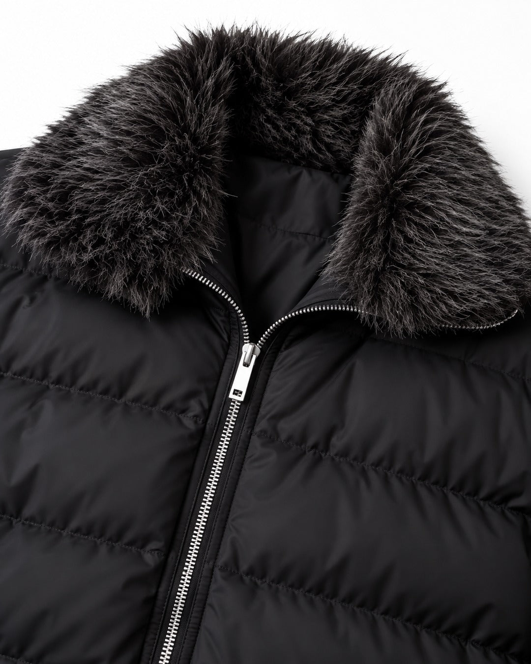 Contrast Sleeve Channel-Quilted Puffer Jacket