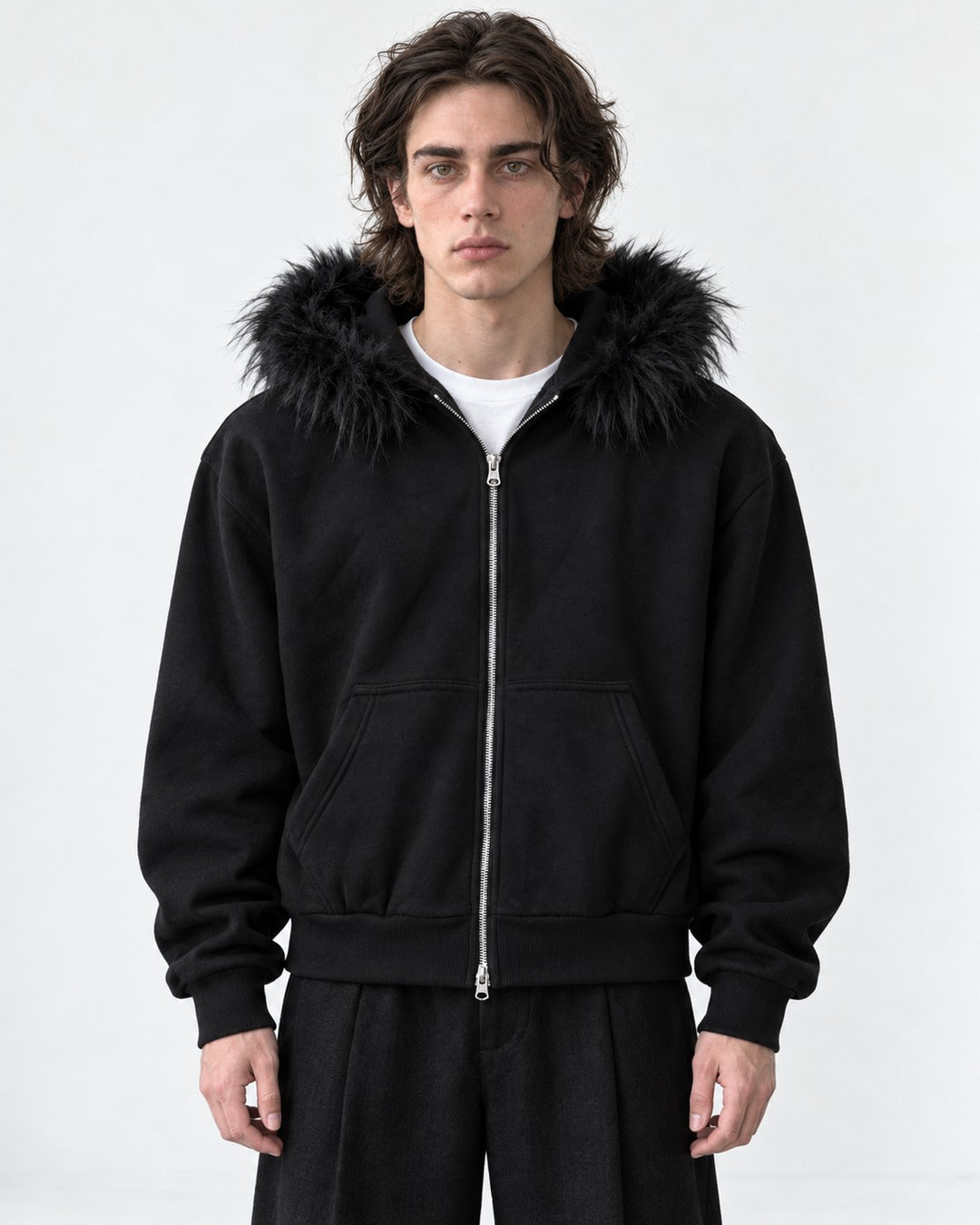 Trimmed-Hood Zip-Front Jacket
