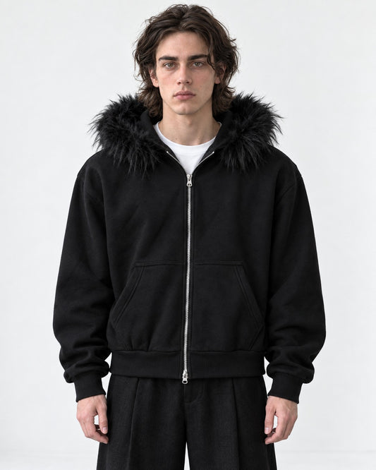 Trimmed-Hood Zip-Front Jacket